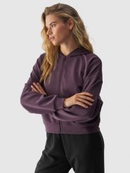 4F Bluza dresowa rozpinana z modalem damska - fioletowa XXL. Fioletowe bluzy 4f, xs, bez wzorów, z dresówki, z kapturem. W wyprzedaży za 79.99 zł.