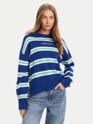 Guess Jeans Sweter W4BR09 Z3HM1 Niebieski Regular Fit. Niebieskie swetry Guess Jeans, xs, z aplikacjami, z bawełny, bez ramiączek. Za 389.99 zł.