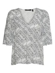 Vero Moda Bluzka "Peace" w kolorze biało-czarnym rozmiar: XS. Białe bluzki Vero Moda, xs, bez wzorów, z wiskozy, bez kołnierzyka, bez ramiączek. Za 28.44 zł.