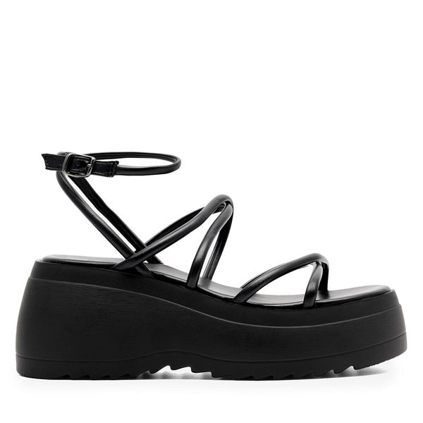 Sandały Jenny Fairy. Czarne sandały Jenny Fairy, bez wzorów, bez obcasa, na koturnie, bez zapięcia. Za 169.99 zł.