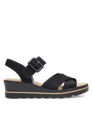 Rieker Sandały 67463-00 Czarny. Czarne sandały Rieker, bez wzorów, z syntetyku, bez obcasa, na koturnie, bez zapięcia. Za 319.99 zł.