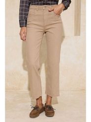 Trendyol Dżinsy - Flare fit - w kolorze jasnobrązowym rozmiar: 38. Brązowe jeansy Trendyol, bez wzorów, z podwyższonym stanem. Za 117.99 zł.