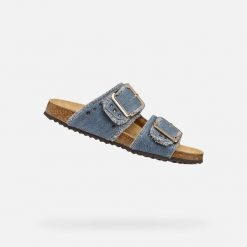 Sandały GEOX D BRIONIA R Czarny. Niebieskie sandały Geox, bez wzorów, ze skóry, bez obcasa, bez zapięcia. Za 445.99 zł.