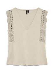 Vero Moda Bluzka w kolorze beżowym rozmiar: L. Brązowe bluzki Vero Moda, l, bez wzorów, z bawełny, bez kołnierzyka, bez ramiączek. Za 84.21 zł.