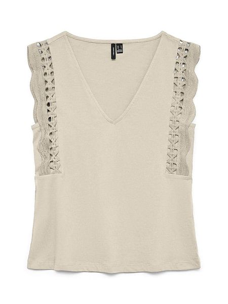 Vero Moda Bluzka w kolorze beżowym rozmiar: M. Brązowe bluzki Vero Moda, m, bez wzorów, z bawełny, bez kołnierzyka, bez ramiączek. Za 81.95 zł.