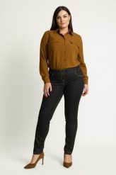 Eleganckie grafitowe spodnie Jeangaliny01 o kroju slim fit PLUS SIZE XXL OVERSIZE JESIEŃ. Szare spódnice Moda Size Plus Iwanek, do pracy, na jesień, plus size, bez wzorów, z bawełny, biznesowe, plus size, koszulowe. Za 199.90 zł.