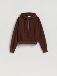 Rozpinana bluza z kapturem - brązowy. Brązowe bluzy Reserved, l, bez wzorów, z bawełny, z kapturem. Za 129.99 zł.