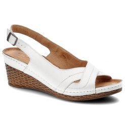 Białe Sandały Pollonus Wygodne Skórzane Buty Damskie. Białe sandały Pollonus, bez wzorów, ze skóry, bez obcasa, na koturnie, bez zapięcia. Za 165.00 zł.