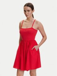 Tommy Jeans Sukienka letnia DW0DW22352 Czerwony Slim Fit. Czerwone sukienki Tommy Jeans, na lato, s, bez wzorów, z bawełny, bez kołnierzyka, bez ramiączek. Za 289.99 zł.