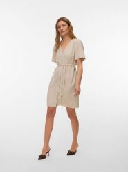 Vero Moda Sukienka w kolorze beżowym rozmiar: XL. Brązowe sukienki Vero Moda, xl, bez wzorów, z tkaniny, bez kołnierzyka, bez ramiączek, mini. Za 101.23 zł.