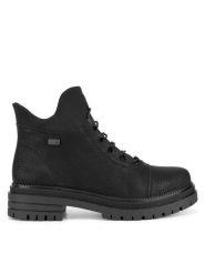 Rieker Botki Y3163-00 Czarny. Czarne botki Rieker, bez wzorów, z materiału, bez obcasa, na płaskiej podeszwie, bez zapięcia. Za 303.99 zł.