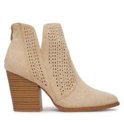 Botki DeeZee. Brązowe botki DeeZee, bez wzorów, bez obcasa, na słupku, bez zapięcia. Za 149.99 zł.