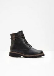 Botki sznurowane marki Tamaris. Czarne botki bonprix, bez wzorów, bez obcasa, bez zapięcia. Za 329.99 zł.