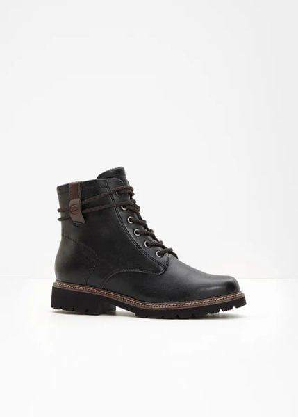 Botki sznurowane marki Tamaris. Czarne botki bonprix, bez wzorów, bez obcasa, bez zapięcia. Za 329.99 zł.