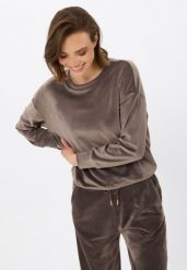 Welurowa bluza B-CARLA. Brązowe bluzy Volcano, m, bez wzorów, z dresówki, bez kaptura. Za 139.99 zł.