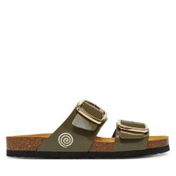 Klapki Dr. Brinkmann. Zielone klapki Dr. Brinkmann, bez wzorów, bez obcasa. Za 279.99 zł.