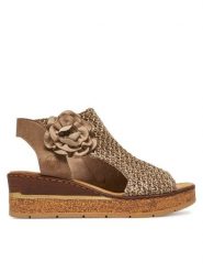 Rieker Sandały 63791-60 Brązowy. Brązowe sandały Rieker, bez wzorów, z materiału, bez obcasa, na koturnie, bez zapięcia. Za 359.99 zł.