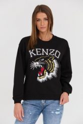 KENZO Czarna damska bluza TIGER VARSITY JUNGLE CREW-NEC, Rozmiar XS. Czarne bluzy sportowe Kenzo, s, bez wzorów, bez kaptura. W wyprzedaży za 599.99 zł.