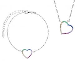 Srebrna bransoletka i naszyjnik z cyrkoniami - komplet - serce. Szare naszyjniki Apart, z cyrkonią, srebrne. Za 379.00 zł.