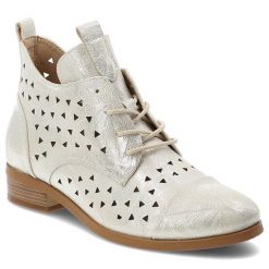 Botki damskie Vinceza, cholewka ze skóry ekologicznej z ażurową perforacją sznurowane i zapinane z boku na suwak, złote, 58620. Żółte botki VINCEZA, w ażurowe wzory, ze skóry ekologicznej, bez obcasa, bez zapięcia. Za 135.90 zł.