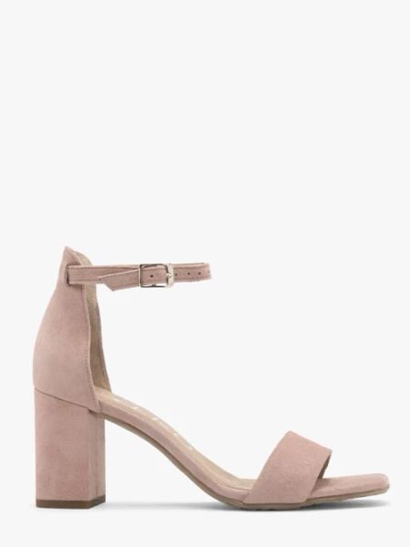 Pudrowo-różowe sandały na obcasie. Czerwone sandały Ryłko, bez wzorów, ze skóry, bez obcasa, na obcasie, bez zapięcia. Za 349.99 zł.