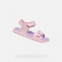 Sandały GEOX J SANDAL FUSBETTO GI Rose. Czerwone sandały Geox, bez wzorów, z syntetyku, bez obcasa, bez zapięcia. Za 207.99 zł.