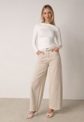 Beżowe Bawełniane Jeansy Szerokie z Wysokim Stanem Wylinnys. Brązowe jeansy Born2be, l, bez wzorów, z podwyższonym stanem. Za 119.99 zł.