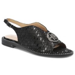 Czarne Sandały S.Barski Modne Obuwie Damskie. Czarne sandały S.BARSKI, z aplikacjami, ze skóry, eleganckie, bez obcasa, bez zapięcia. Za 179.00 zł.