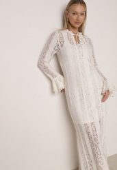 Beżowa Koronkowa Sukienka o Taliowanym Kroju z Wiązaniem przy Dekolcie Nevellirae. Brązowe sukienki Born2be, na co dzień, l, bez wzorów, z koronki, eleganckie, bez kołnierzyka, bez ramiączek, maxi, proste. Za 189.99 zł.