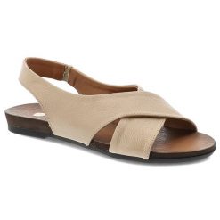 Sandały damskie Armodo, ze skóry naturalnej o ziarnistej fakturze szerokie zachodzące na siebie paski odkryty fason, beżowe, 40407. Brązowe sandały Armodo, bez wzorów, ze skóry, bez obcasa, bez zapięcia. Za 278.90 zł.