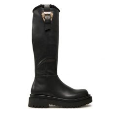 Kozaki Versace Jeans Couture. Czarne kozaki Versace Jeans Couture, z jeansu, bez obcasa, na płaskiej podeszwie, bez zapięcia. Za 1,349.00 zł.