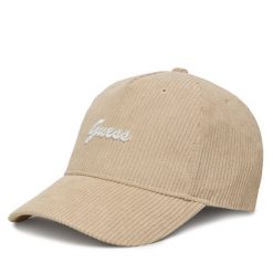 Czapka z daszkiem Guess. Brązowe czapki Guess, z aplikacjami. Za 159.99 zł.