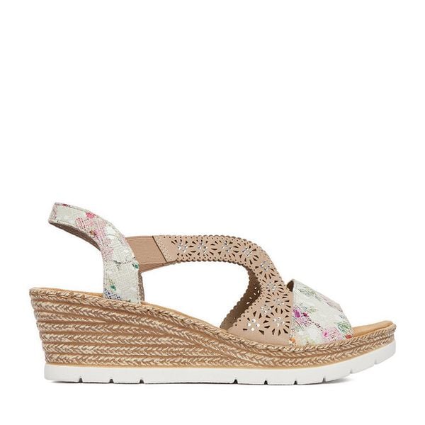 Sandały Rieker. Brązowe sandały Rieker, bez wzorów, bez obcasa, na koturnie, bez zapięcia. Za 319.99 zł.