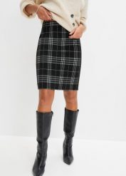 Spódnica mini w szkocką kratę. Czarne spódnice bonprix, bez wzorów, z żakardem, mini. Za 117.99 zł.