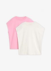 T-shirt z czystej bawełny organicznej (2 szt.). Czerwone t-shirty bonprix, bez wzorów, z bawełny, bez kołnierzyka, bez ramiączek. Za 99.98 zł.