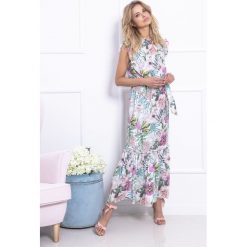 Sukienka maxi w kwiaty fb713. Białe sukienki Fobya, na co dzień, na lato, s, bez wzorów, bez kołnierzyka, bez ramiączek, maxi, proste. Za 179.00 zł.