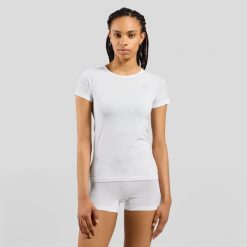 Koszulka damska Odlo BL TOP crew neck s/s PERFORMANCE X-LIGHT. Białe topy Odlo, s, bez wzorów, bez kołnierzyka, bez ramiączek. Za 249.99 zł.