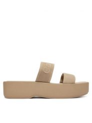 Calvin Klein Klapki Flatform Sndl Webbing HW0HW02878 Beżowy. Brązowe klapki Calvin Klein, bez wzorów, z materiału, bez obcasa. Za 329.99 zł.