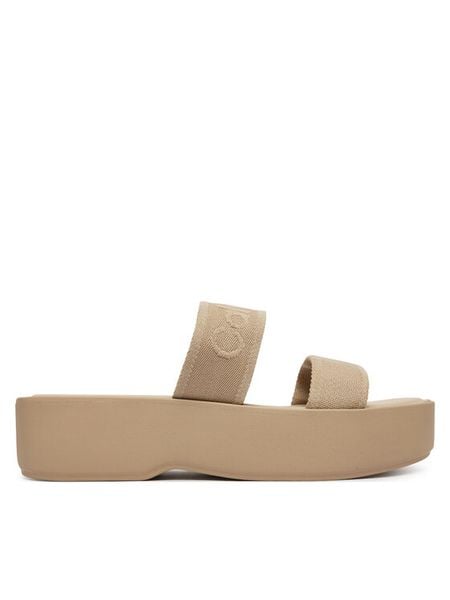 Calvin Klein Klapki Flatform Sndl Webbing HW0HW02878 Beżowy. Brązowe klapki Calvin Klein, bez wzorów, z materiału, bez obcasa. Za 192.99 zł.