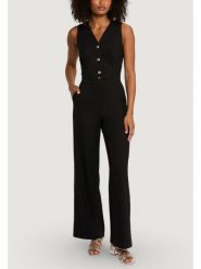 Morgan Kombinezon 252-PAMELI Czarny Regular Fit. Czarne sukienki Morgan, bez wzorów, z wiskozy, bez kołnierzyka, bez ramiączek. Za 449.99 zł.
