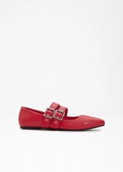 Baleriny Mary Janes z wyściełaną wkładką. Czerwone baleriny bonprix, bez wzorów, bez obcasa. Za 54.99 zł.