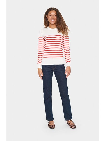 SAINT TROPEZ Sweter w kolorze biało-czerwonym rozmiar: M. Białe swetry Saint Tropez, m, bez wzorów, bez ramiączek. Za 83.45 zł.
