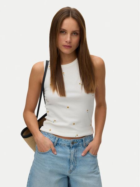 Vero Moda Top Naja 10341964 Biały Slim Fit. Białe topy Vero Moda, xs, bez wzorów, z bawełny, bez kołnierzyka, bez ramiączek. Za 75.99 zł.