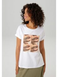 Aniston Koszulka w kolorze białym rozmiar: 40. Białe bluzki Aniston, bez wzorów, z bawełny, bez kołnierzyka, bez ramiączek. Za 39.99 zł.