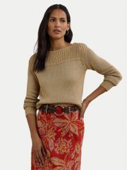 LAUREN RALPH LAUREN Sweter 200909317005 Beżowy Relaxed Fit. Brązowe swetry Lauren Ralph Lauren, m, bez wzorów, z bawełny, bez ramiączek. Za 799.99 zł.