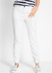 Dżinsy z prostą nogawką, mid waist, ze stretchem. Białe jeansy bonprix, bez wzorów. Za 124.99 zł.