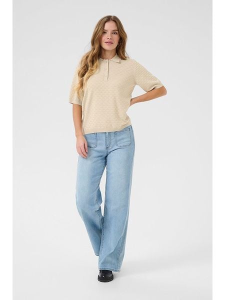 Kaffe Koszulka polo w kolorze beżowym rozmiar: L. Brązowe bluzki Kaffe, l, bez wzorów, bez ramiączek. Za 78.10 zł.