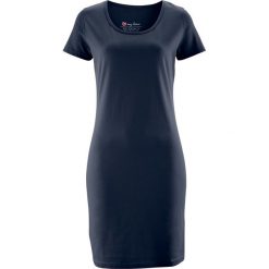 Sukienka shirtowa ze stretchem, krótki rękaw bonprix ciemnoniebieski. Niebieskie sukienki bonprix, bez wzorów, bez kołnierzyka, bez ramiączek, mini. Za 34.99 zł.