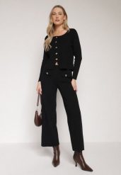 Czarny Dzianinowy Komplet z Wiskozą w Eleganckim Stylu Kardigan i Spodnie Delisana. Czarne kardigany Born2be, m, bez wzorów, z dzianiny. Za 239.99 zł.
