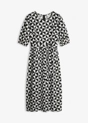 Sukienka midi z czystej bawełny. Czarne sukienki bonprix, bez wzorów, z bawełny, bez kołnierzyka, bez ramiączek, midi. Za 159.99 zł.